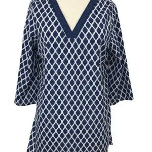 Retro Threads Blue and White Geometric Tunic Top Boho Hippie Bell Sleeve XXL